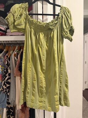 Bright Lime Green Smocked Square Neck Mini Dress SIZE SMALL WORE ONCE